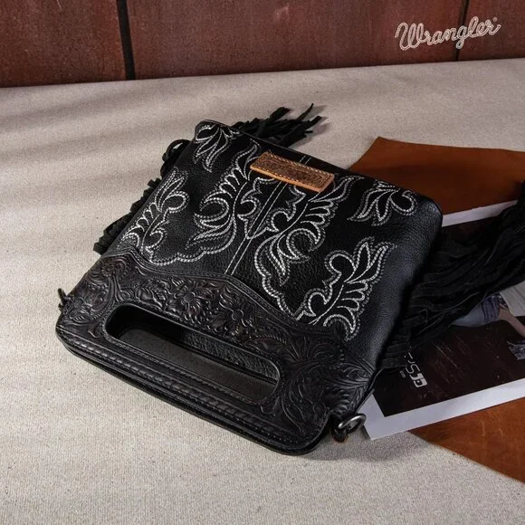 Wrangler Western Fringed Floral Vegan Leather Crossbody Bag for Women - Picture 7 of 7